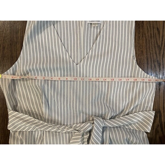 CALVIN KLEIN White Black Pinstriped Women's Wide Leg Romper Jumpsuit Size 14 EUC - Picture 9 of 13